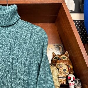 Vintage Guide Series - Teal Cable Knit Turtleneck Sweater - Women’s Medium